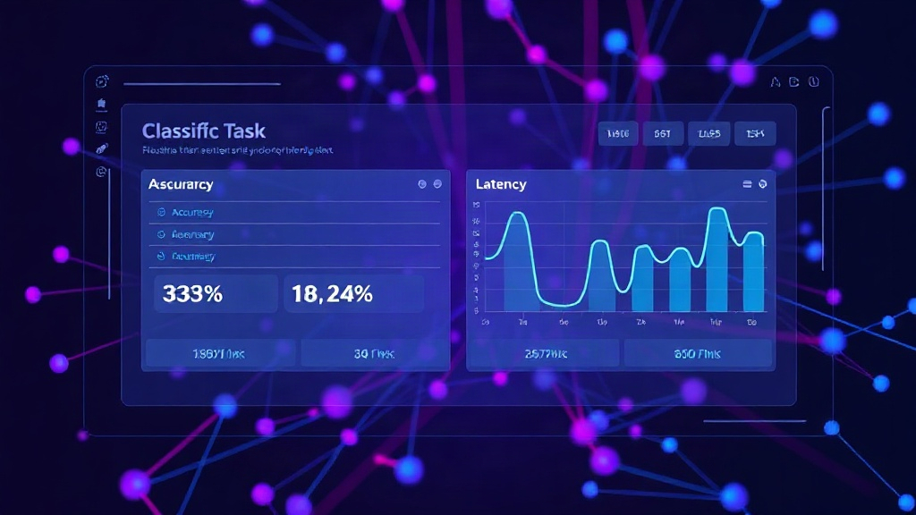 Jev classification task dashboard displaying accuracy and latency metrics