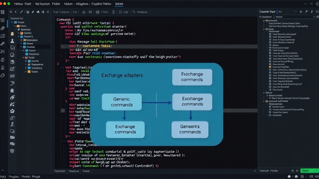 Diagram illustrating exchange adapters translating generic commands into specific API calls.