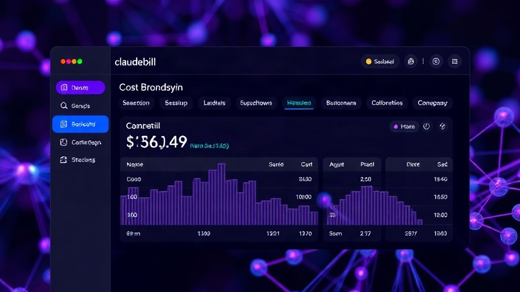 Dashboard showing claudebill interface with cost breakdown for Claude sessions