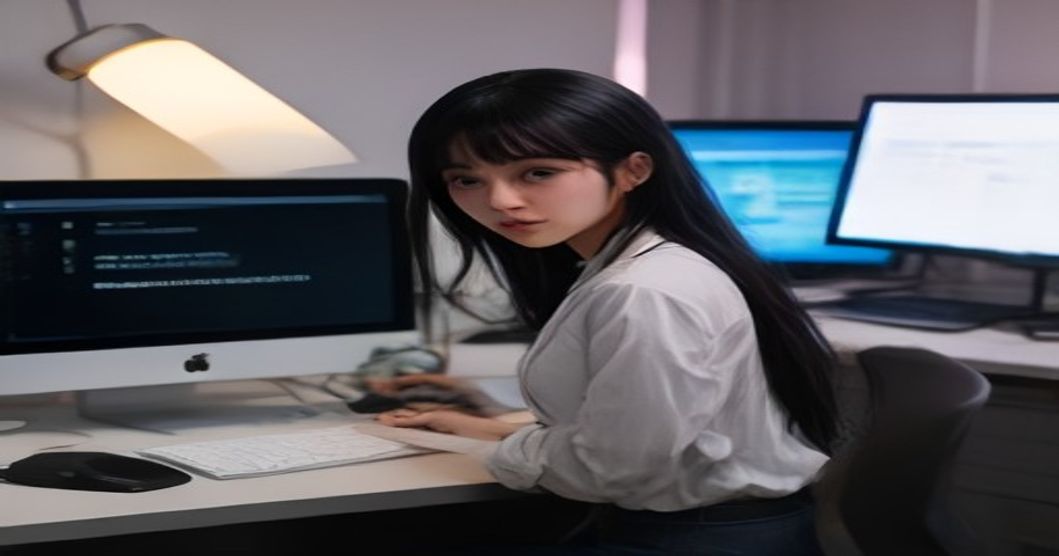 Virtual assistant working remotely at a desk with multiple monitors