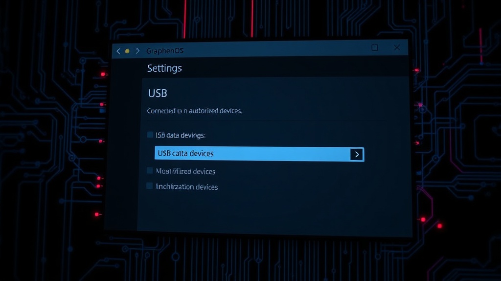 GrapheneOS settings screen showing USB connection options for authorized devices