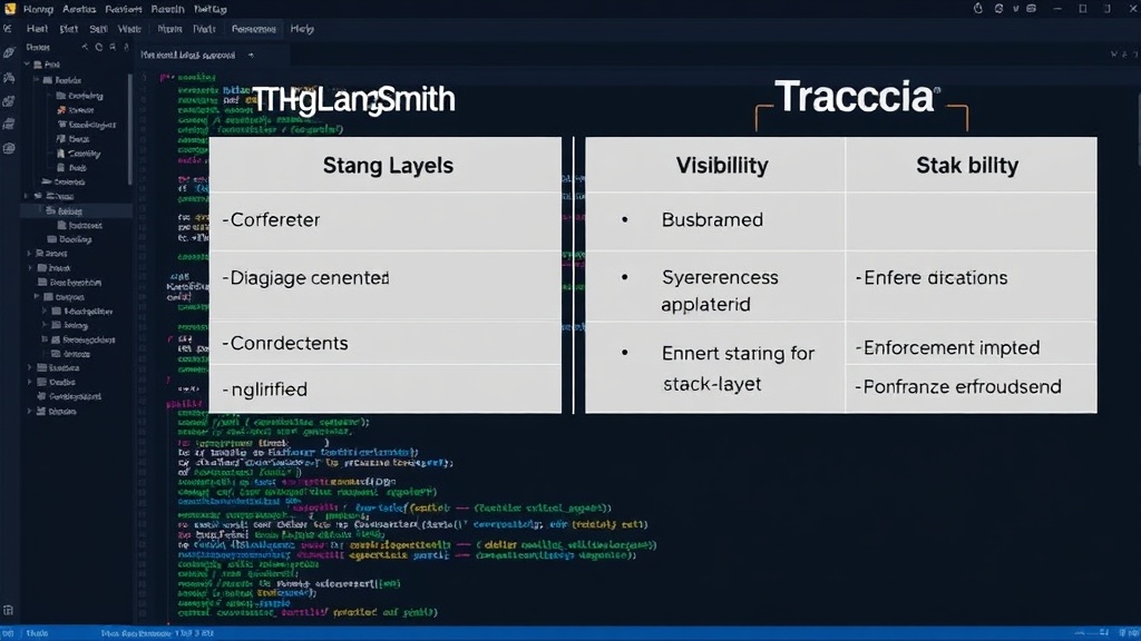 Comparison table highlighting stack layer, visibility, and enforcement capabilities of LangSmith and Traccia