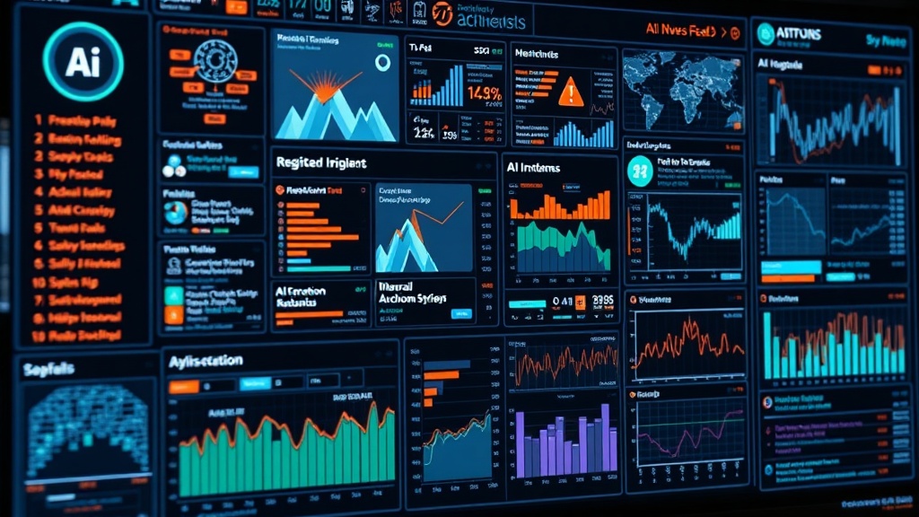 A user interface displaying a cluttered dashboard of AI news feeds and alerts.