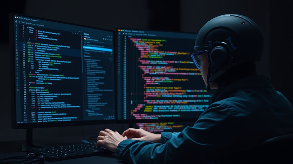 Developer interacting with an AI-powered IDE suggesting code completions and architectural patterns.