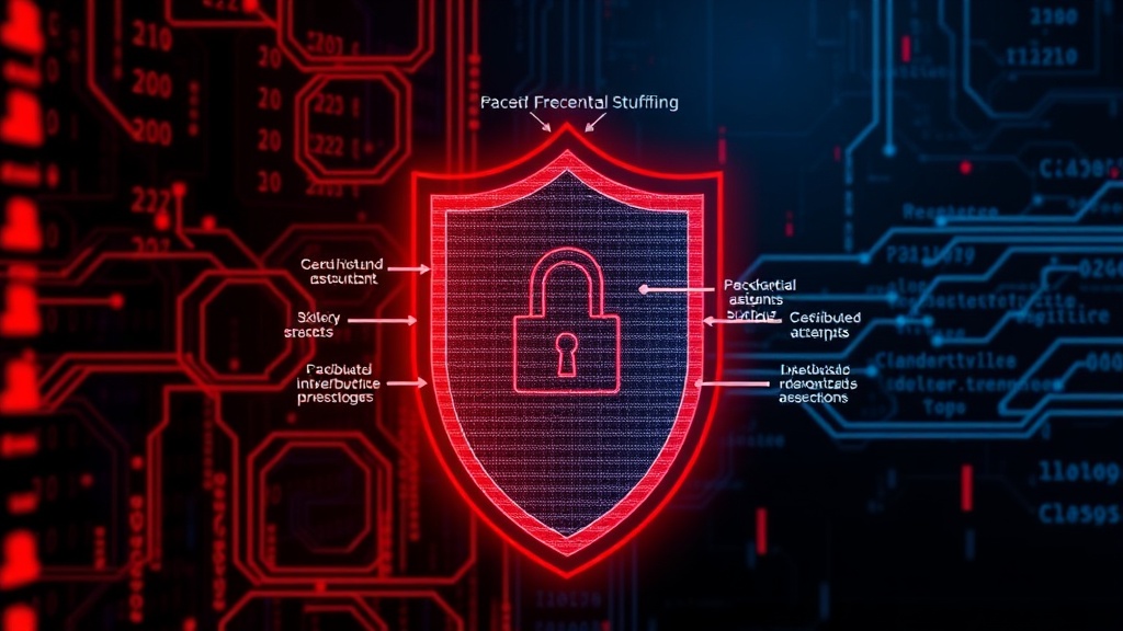 Diagram illustrating how credential stuffing distributes attempts across many IPs and accounts.