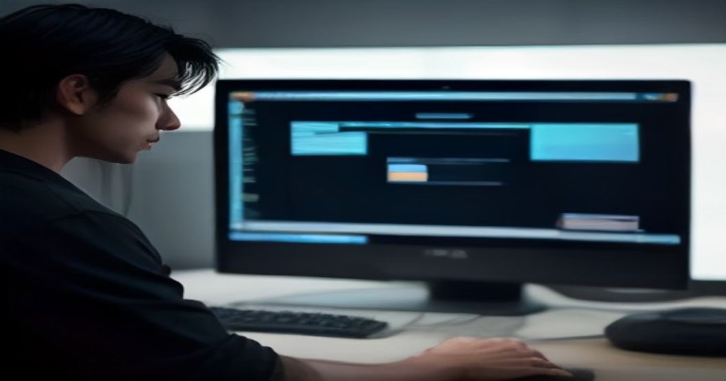 Developer reviewing AI-generated code snippets on a split screen monitor