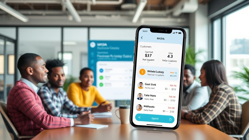 M-KOPA mobile interface showing customer dashboard with payment options