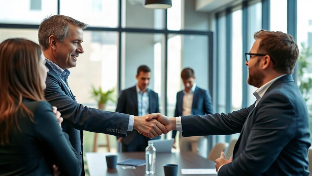 Noxtua CEO and C.H.BECK executive shaking hands after deal announcement