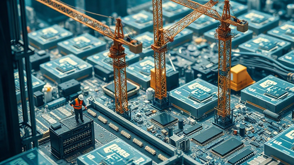 Data center construction site with cranes and workers amidst a vast complex