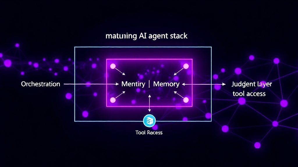 Diagram illustrating the core components of a maturing AI agent stack, including orchestration, memory, and tool access.