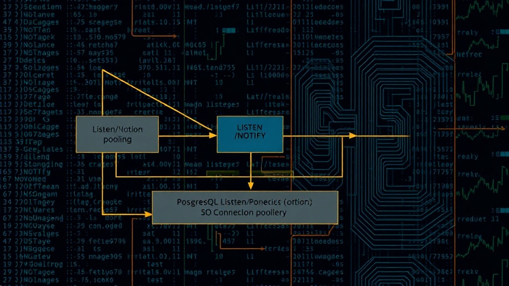 Diagram illustrating PostgreSQL LISTEN/NOTIFY flow with connection pooling.