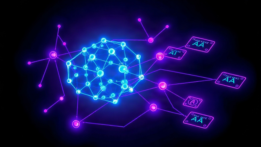Conceptual diagram illustrating a modular AI architecture with interconnected neural cores and external modules.
