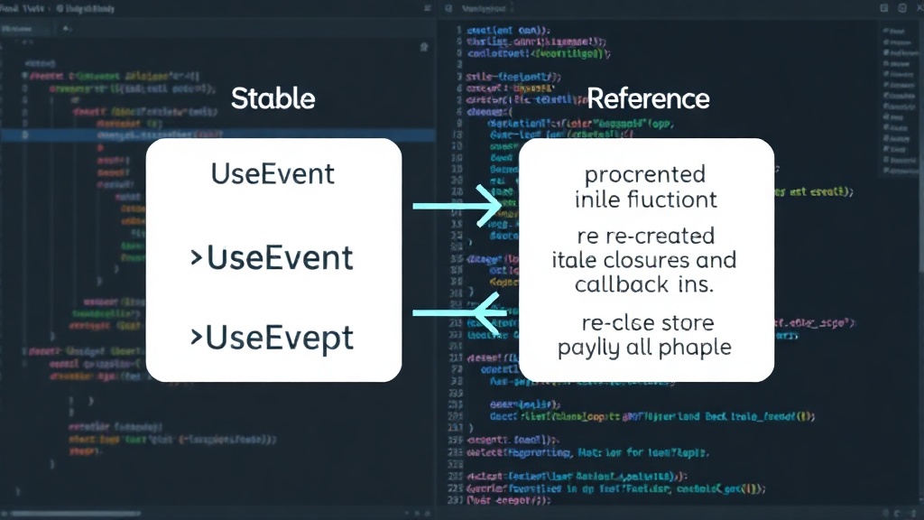 Diagram illustrating the stable reference provided by useEvent versus a re-created inline function