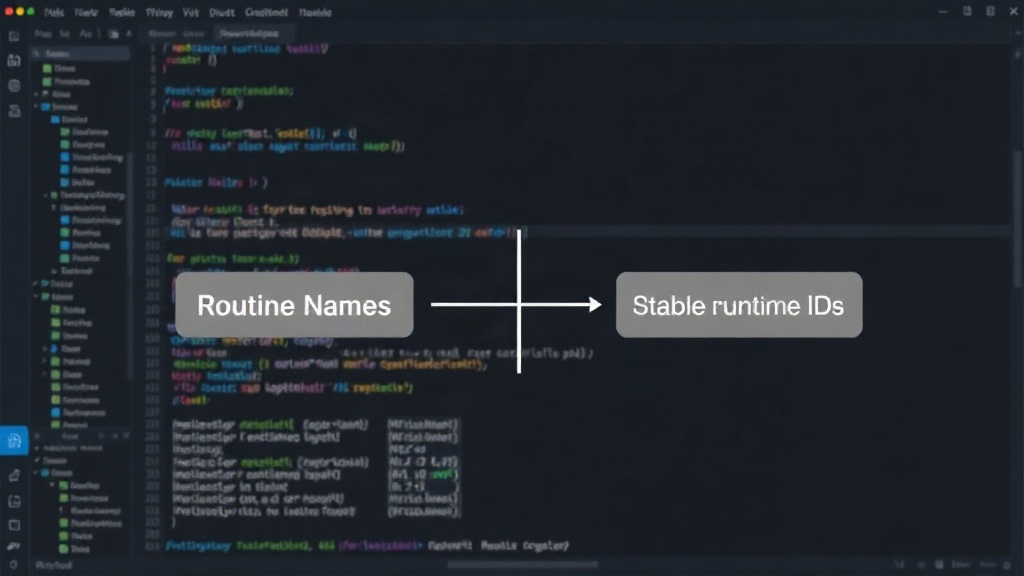 Diagram illustrating the separation of human-readable routine names and stable runtime IDs.