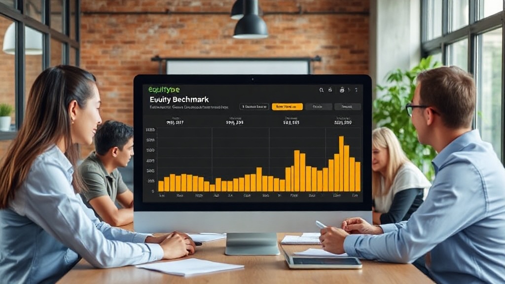 Screenshot of Equitybee Benchmark interface showing anonymized equity grant comparison data.