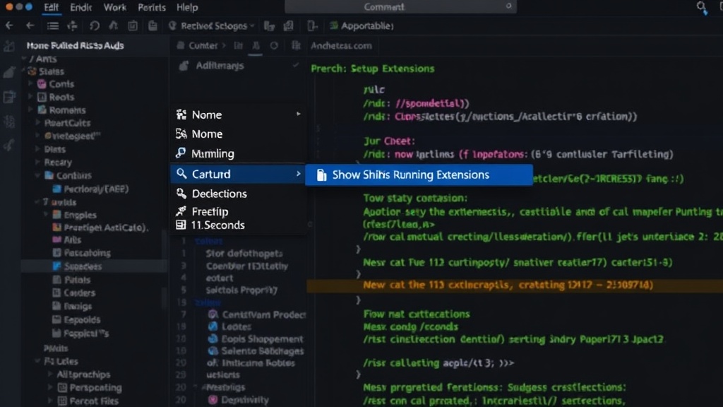 VS Code command palette showing the 'Show Running Extensions' command