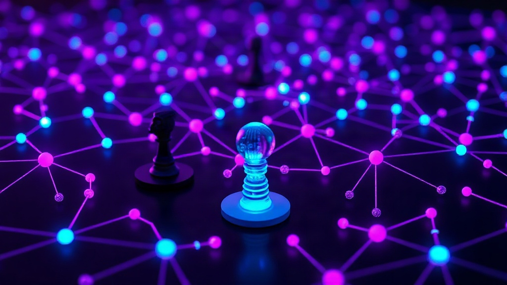 Board game pieces representing different AI development strategies and national interests