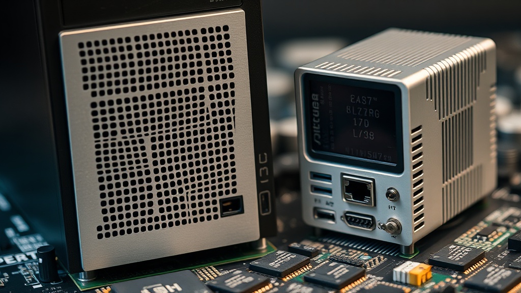 A comparison showing a traditional desktop tower next to a small, modern Mini PC