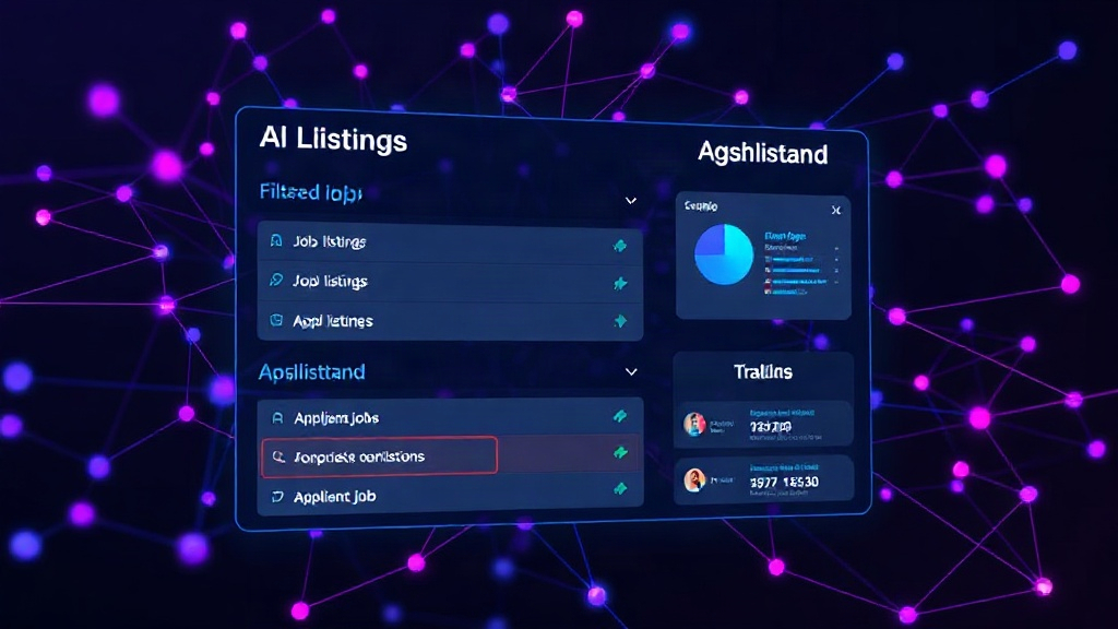 AI interface displaying filtered job listings and application tracking dashboard