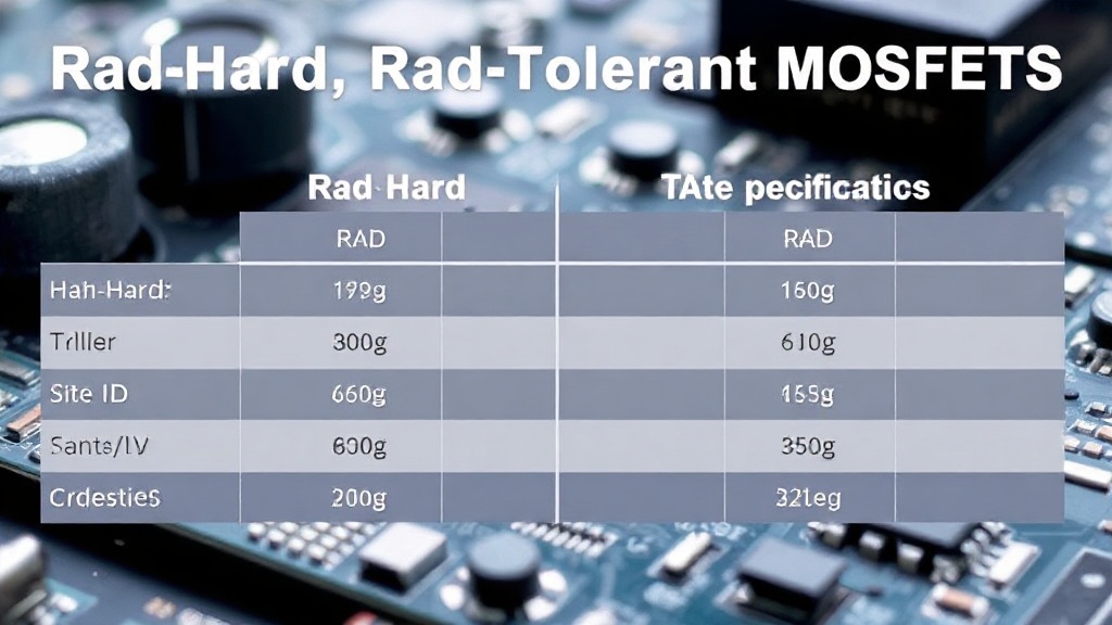 Comparison chart of key specifications for rad-hard and rad-tolerant MOSFETs