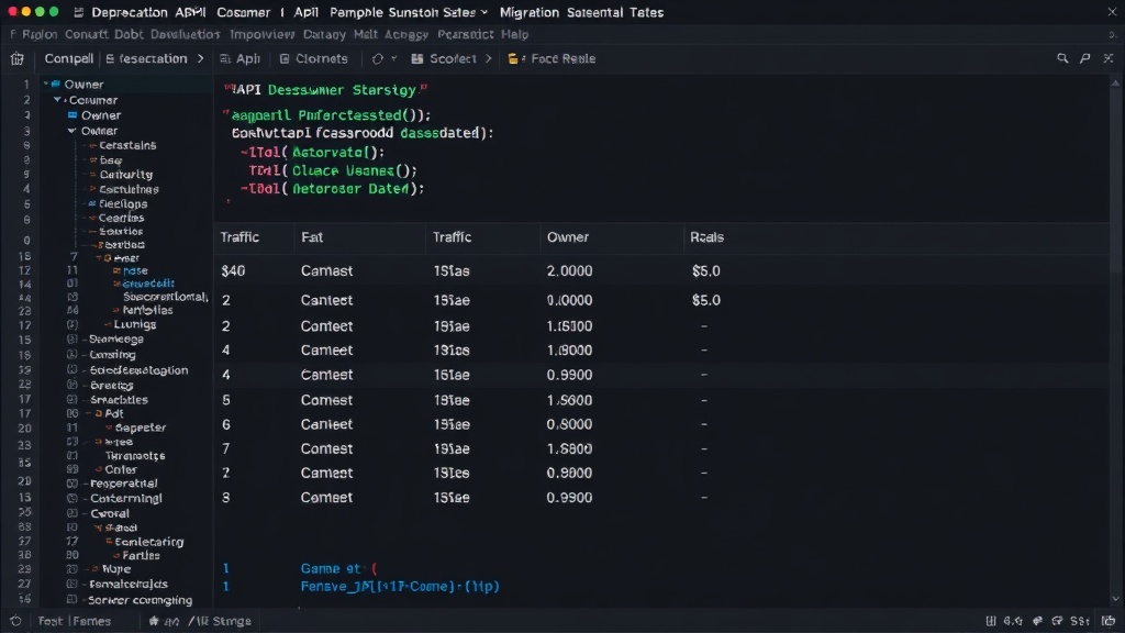 Example API deprecation ledger showing consumer, traffic, owner, and migration details