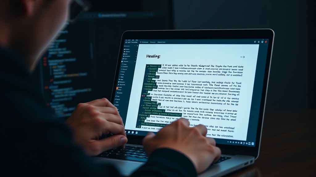 Developer meticulously adjusting ebook heading alignment on a laptop screen