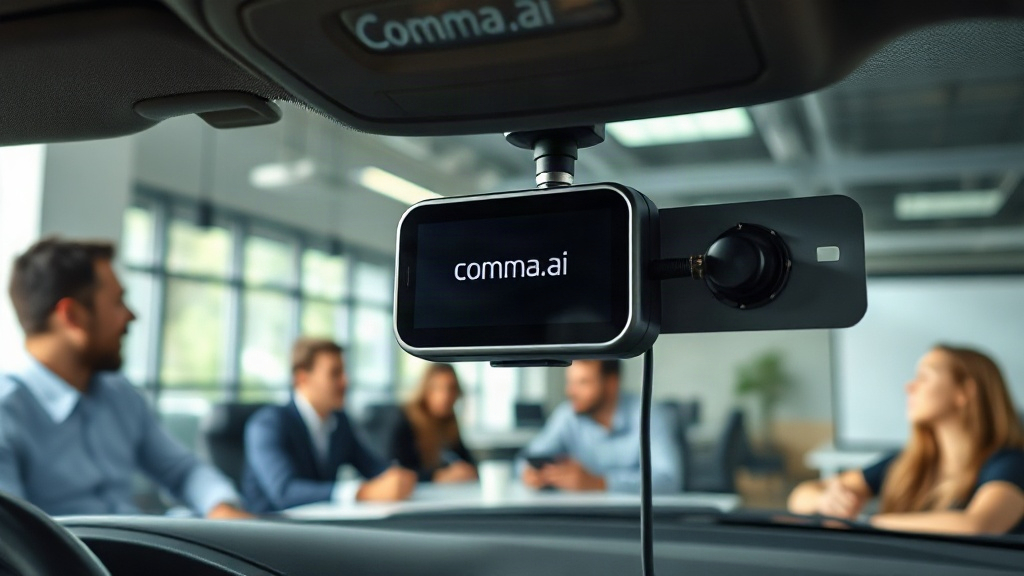 Comma.ai's comma three device mounted in a vehicle dashboard