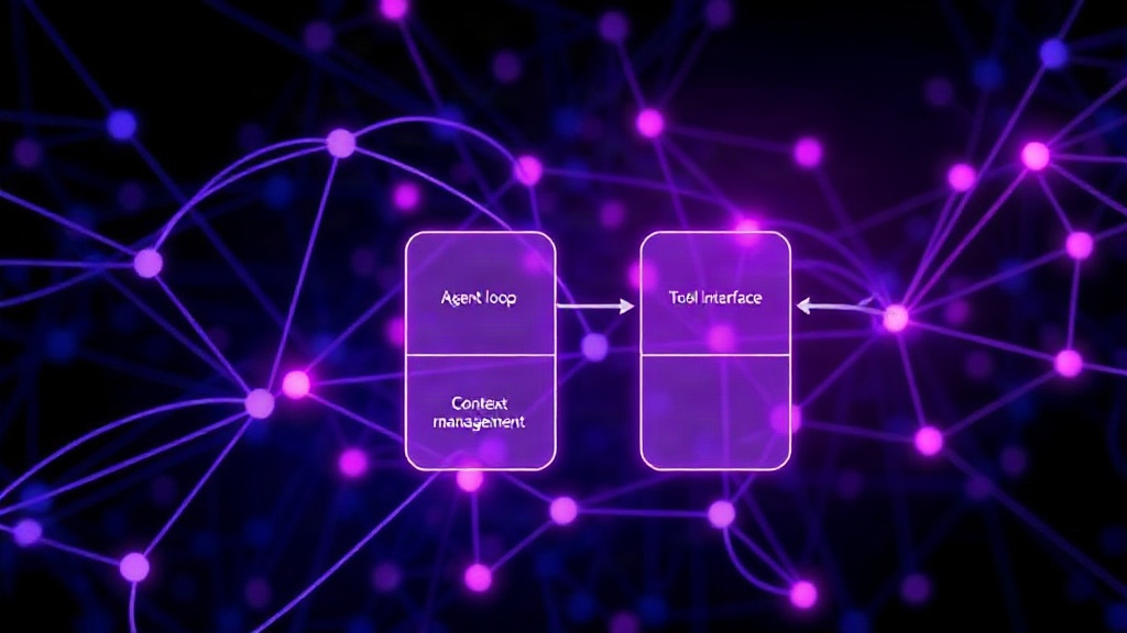 Diagram illustrating the four core components of an agent harness: agent loop, tool interface, context management, and control mechanisms.