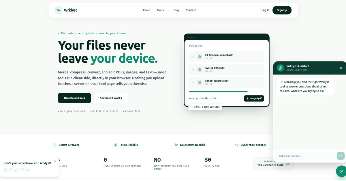 Wrklyst Offers Free Browser-Based Tools for Local File Processing