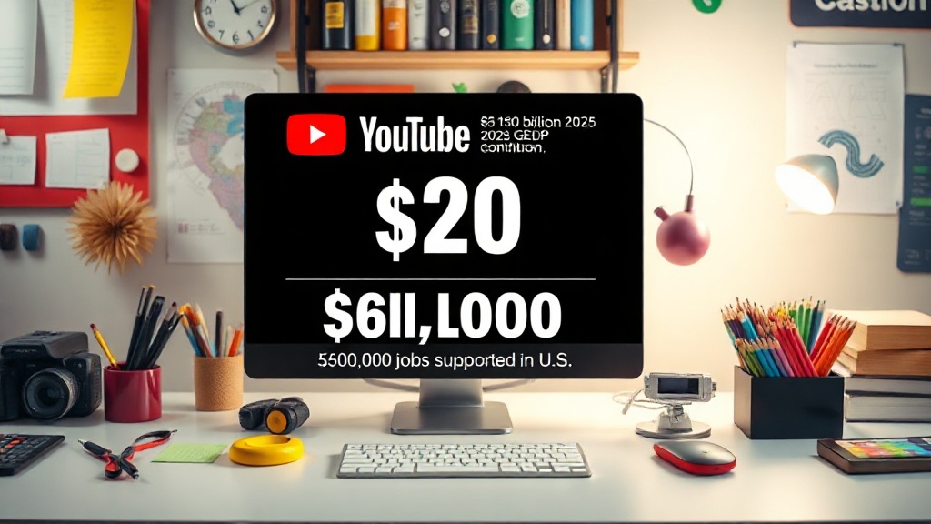 Infographic illustrating YouTube's $60 billion 2025 GDP contribution and 540,000 jobs supported in the US.