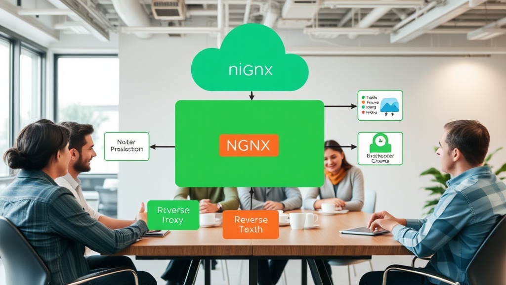 Nginx reverse proxy architecture diagram showing traffic flow
