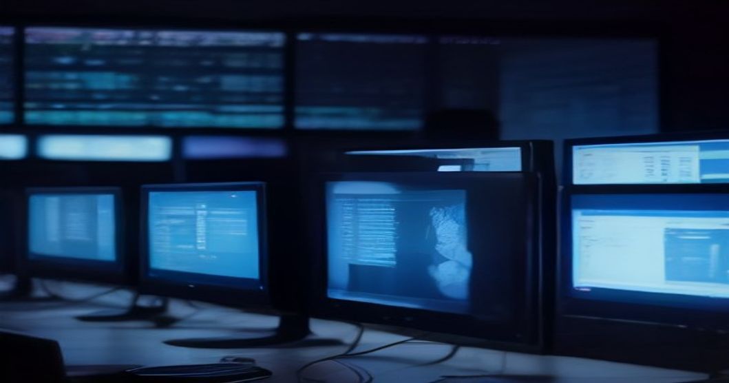 FBI agents examining network traffic on multiple monitors in a cybersecurity operations center