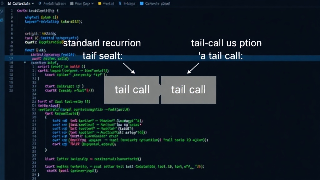 Diagram illustrating the difference between standard recursion and tail-call optimized recursion