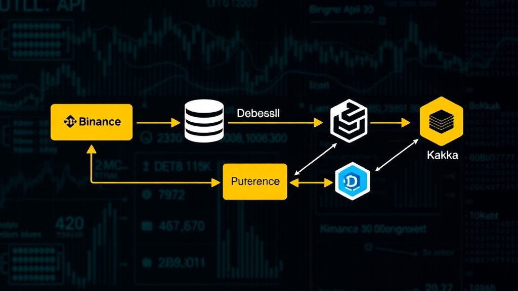Diagram illustrating the flow of data from Binance API to PostgreSQL, then via Debezium to Kafka.