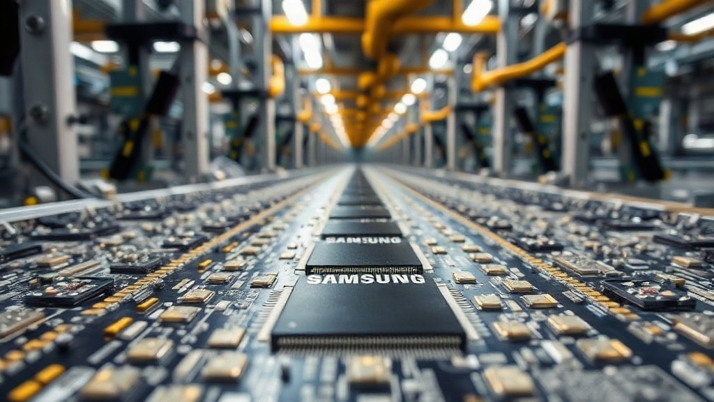 Samsung semiconductor fabrication plant interior showing HBM DRAM production lines