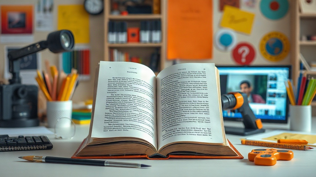 Conceptual visualization of an AI processing a book's text into video frames