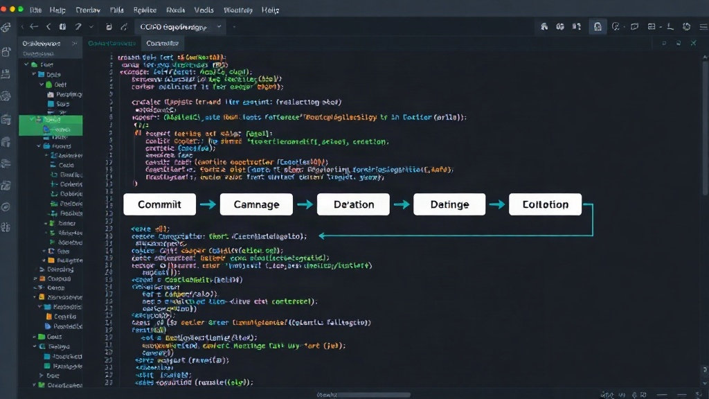 A CI/CD pipeline diagram showing stages from code commit to production deployment
