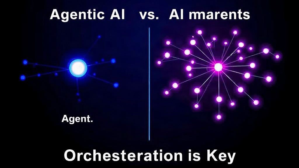 Diagram illustrating the difference between a single AI agent and an orchestrated agentic AI system.