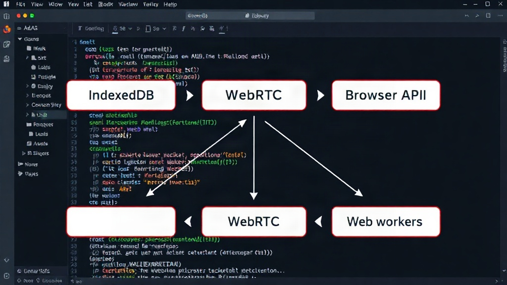 Diagram illustrating browser APIs like IndexedDB, WebRTC, and Web Workers replacing backend services.