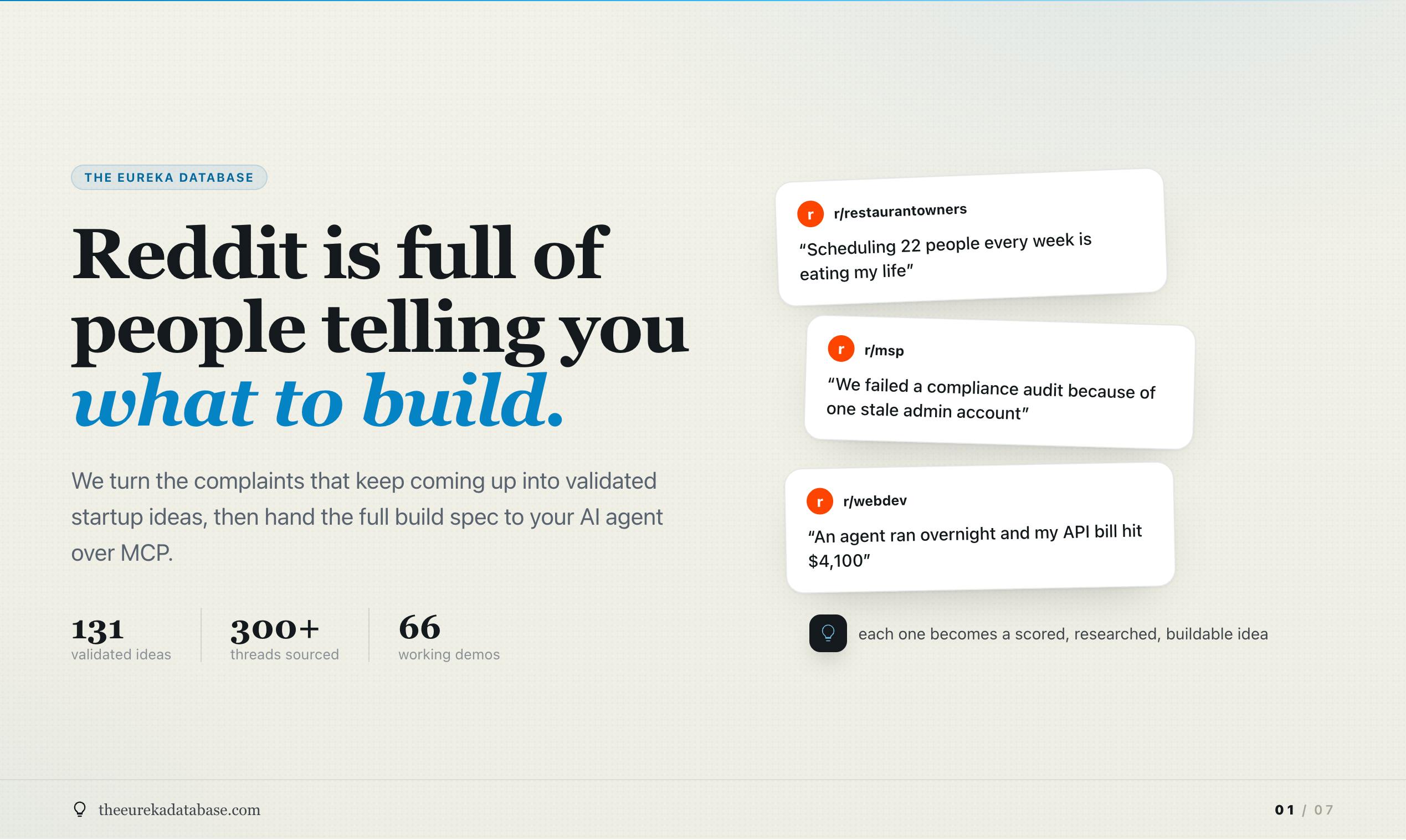 Eureka Database Turns Reddit Complaints into Startup Ideas