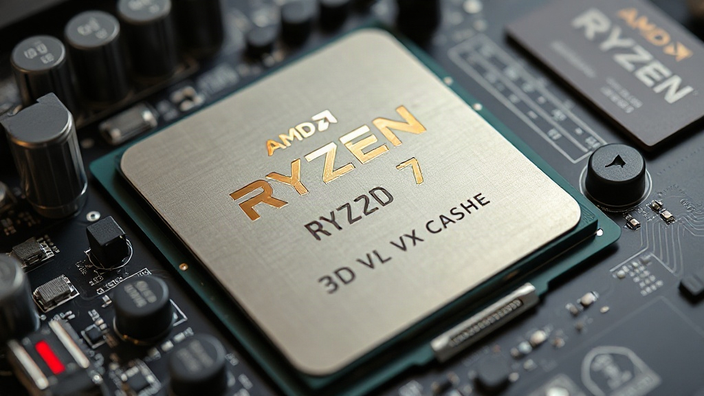 Close-up of the AMD Ryzen 7 9800X3D CPU highlighting the 3D V-Cache technology