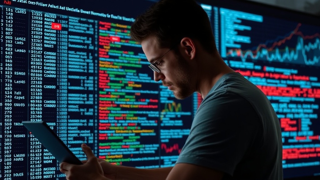 Developer reviewing messy JSON output from an LLM in a database log