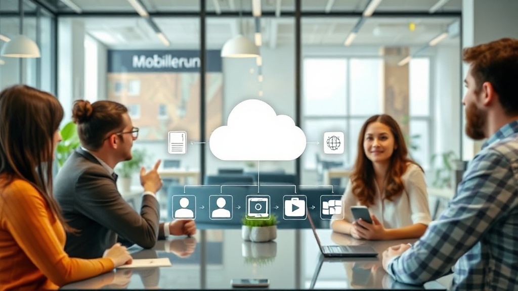Diagram illustrating Mobilerun's architecture with AI agents controlling cloud-based mobile devices