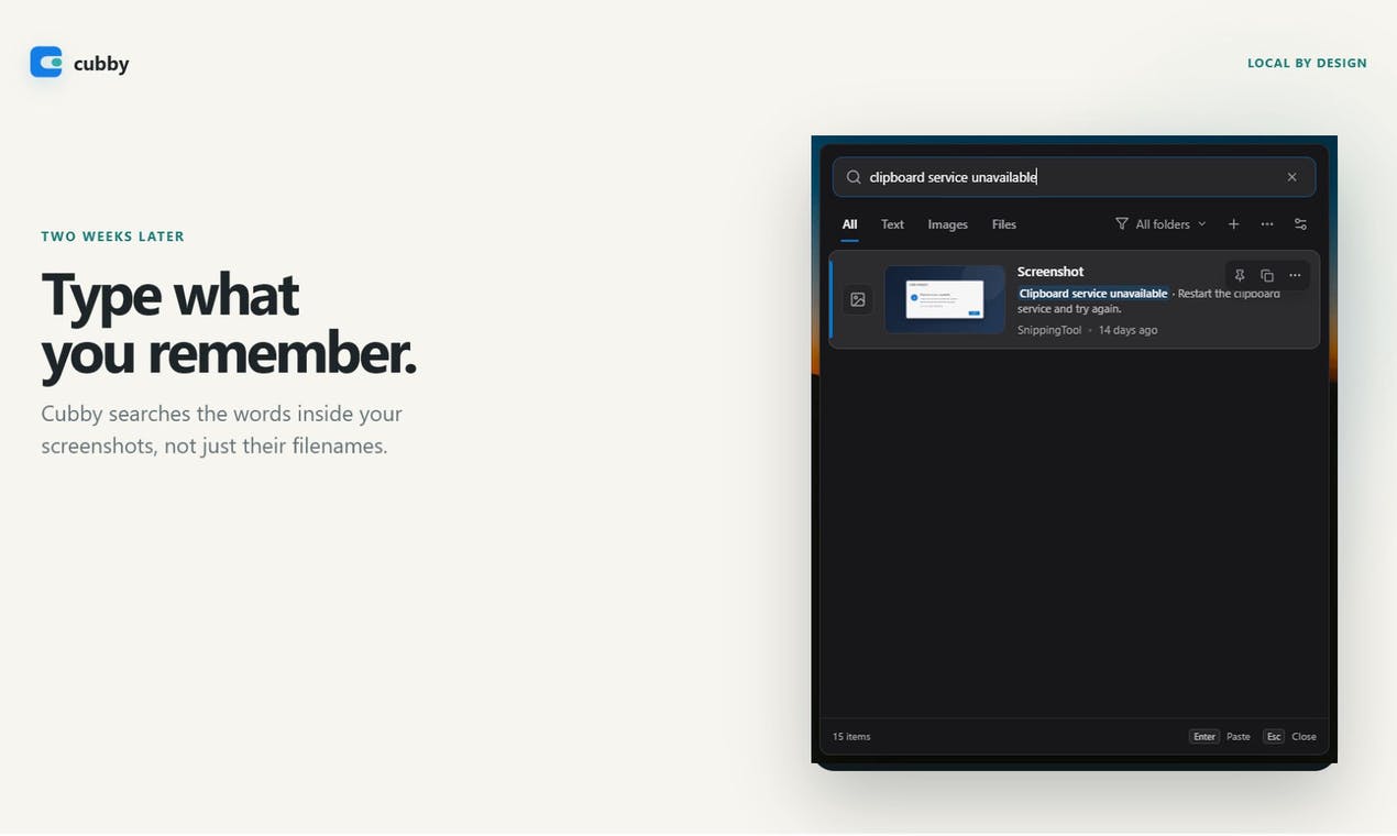 Cubby Clipboard Adds Screenshot Search to Windows History