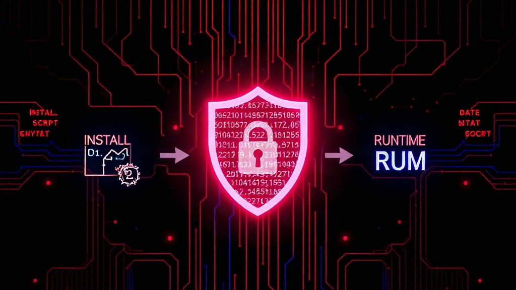 Diagram illustrating the difference between install-script malware and runtime malware execution.