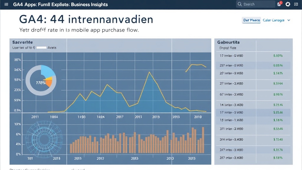 A GA4 Funnel Exploration report showing user drop-off rates in a mobile app purchase flow.