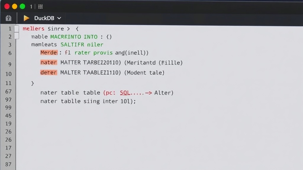 DuckDB interface showing SQL commands for MERGE INTO and ALTER TABLE on Iceberg tables