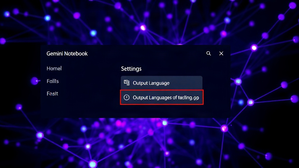 Screenshot showing the Gemini Notebook settings menu with the Output Language option highlighted