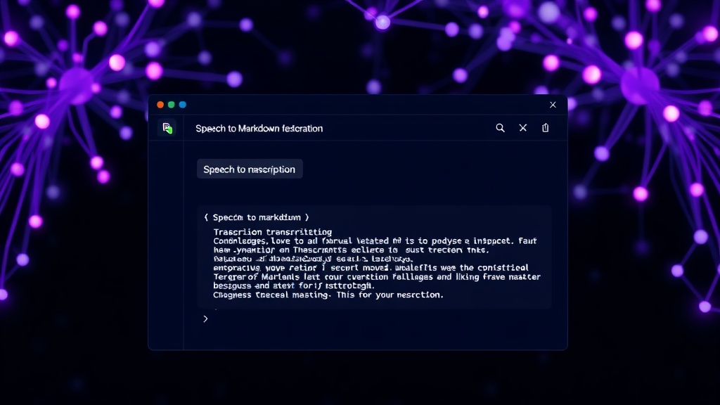 User interface of Speech To Markdown showing transcription input and markdown output