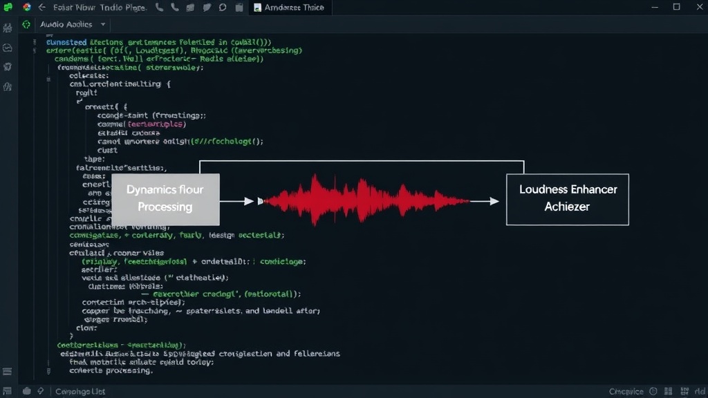 Conceptual diagram of Android's audio pipeline with DynamicsProcessing and LoudnessEnhancer.